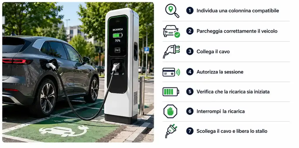 Come ricaricare un’auto elettrica tramite colonnina