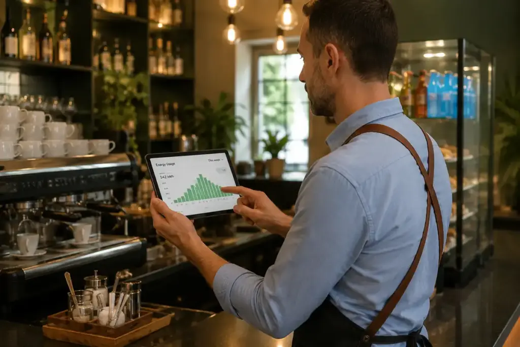 Barista che controlla i consumi per risparmiare energia elettrica