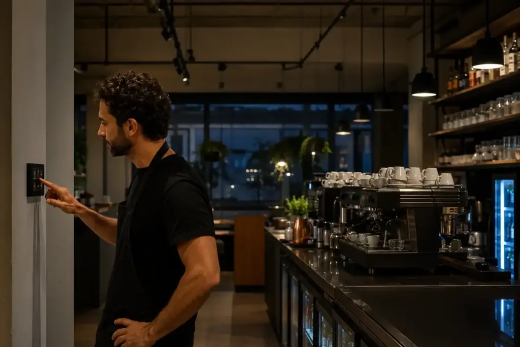 Barista che programma spegnimento per risparmiare energia