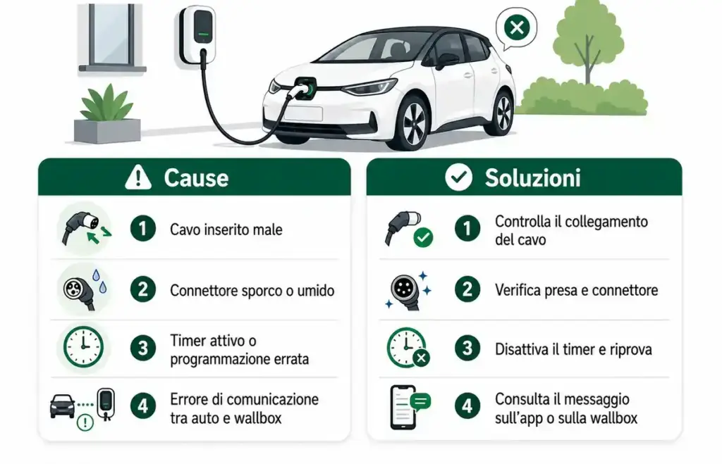 La ricarica dell’auto elettrica non parte: riassunto di cause e soluzioni