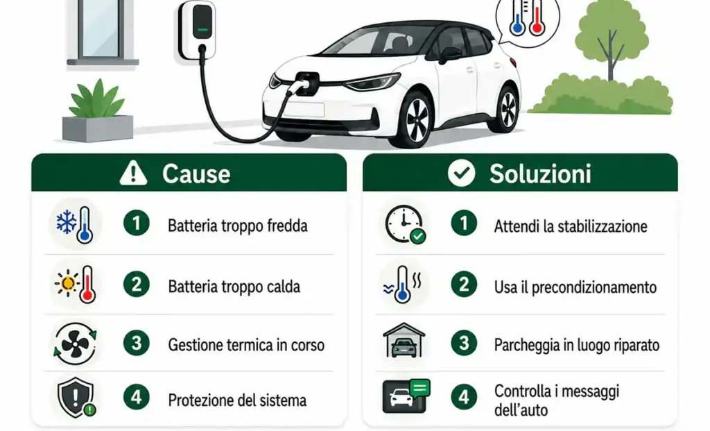 La ricarica dell’auto elettrica non parte quando fa caldo o freddo: riassunto di cause e soluzioni
