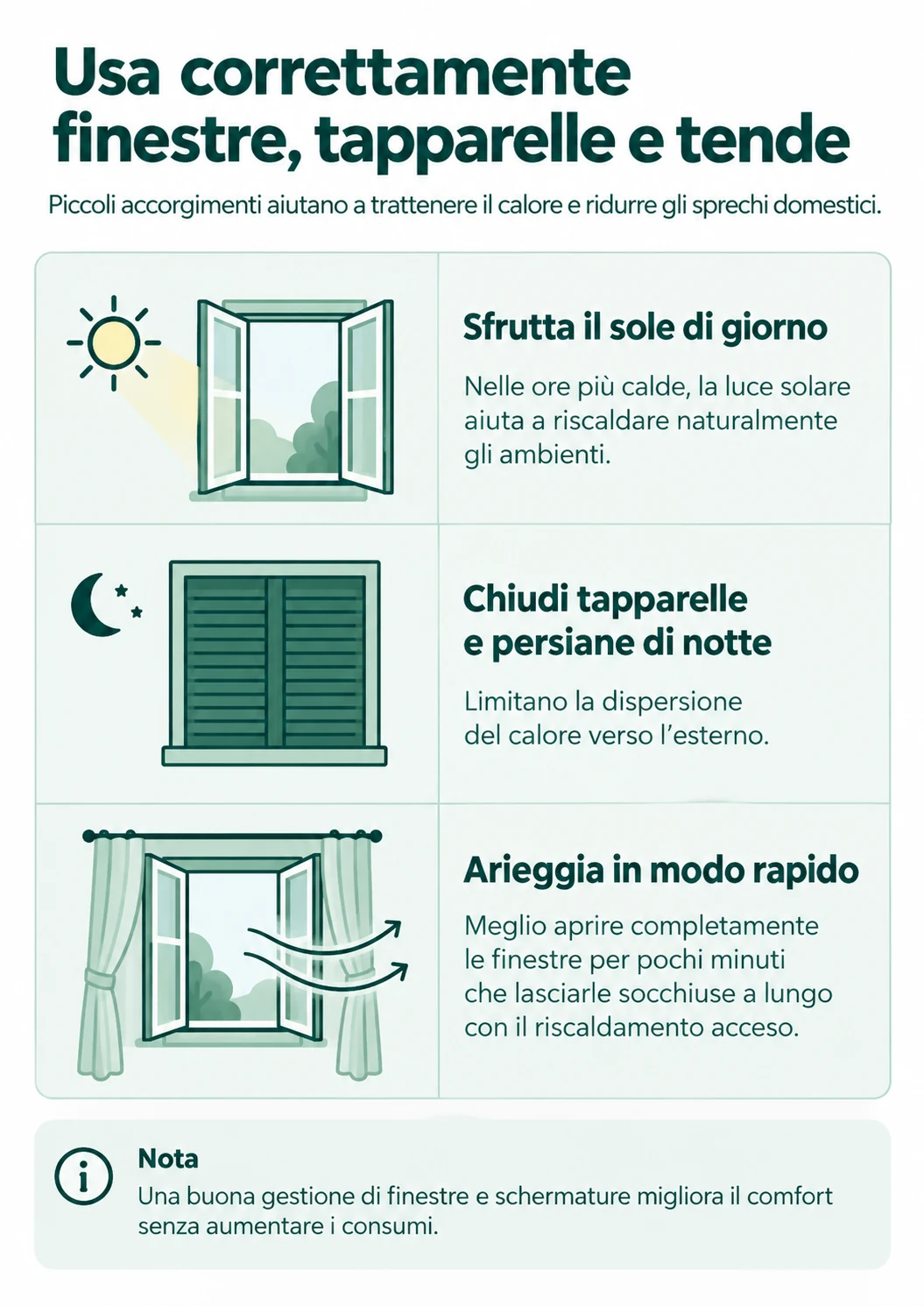 Uso corretto di finestre e tende per ridurre sprechi di gas in casa